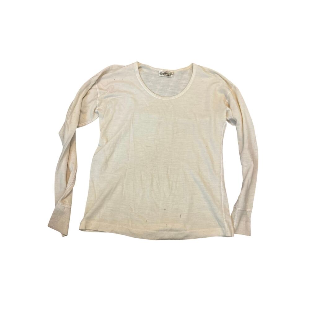 Vintage Garnet Hill 100% Pure New Wool Ivory Long Sleeve Base Layer Top Size 12